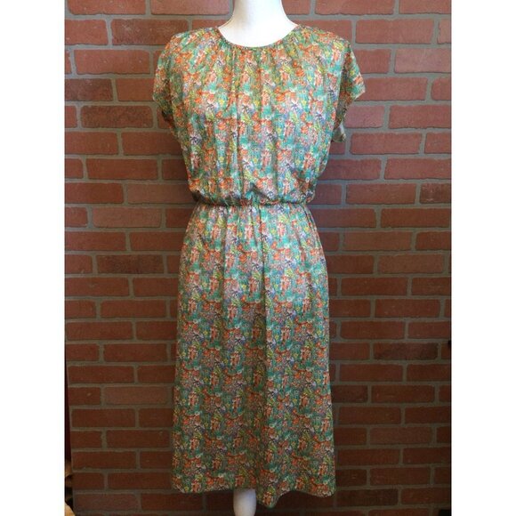 Vintage Kay Windsor women’s midi dress semi sheer floral print short sleeve cott - Picture 1 of 12